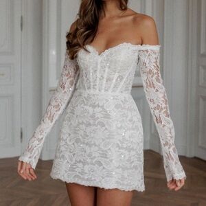 Rosie Etienne White Lace Off-Shoulder Dress